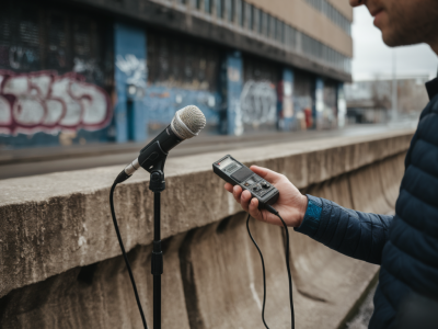 Welche günstigen mikrofone und recorder eignen sich für straßenkonzerte an der ruhraue und wo teste ich sie?